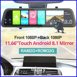 Android 8.1 11.66'' HD Car Dash Cam Recorder Rearview Mirror Camera DVR GPS ADAS